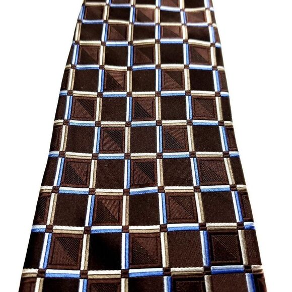 Michael Kors Silk Tie Woven Brown Geometric Blue - Picture 2 of 6